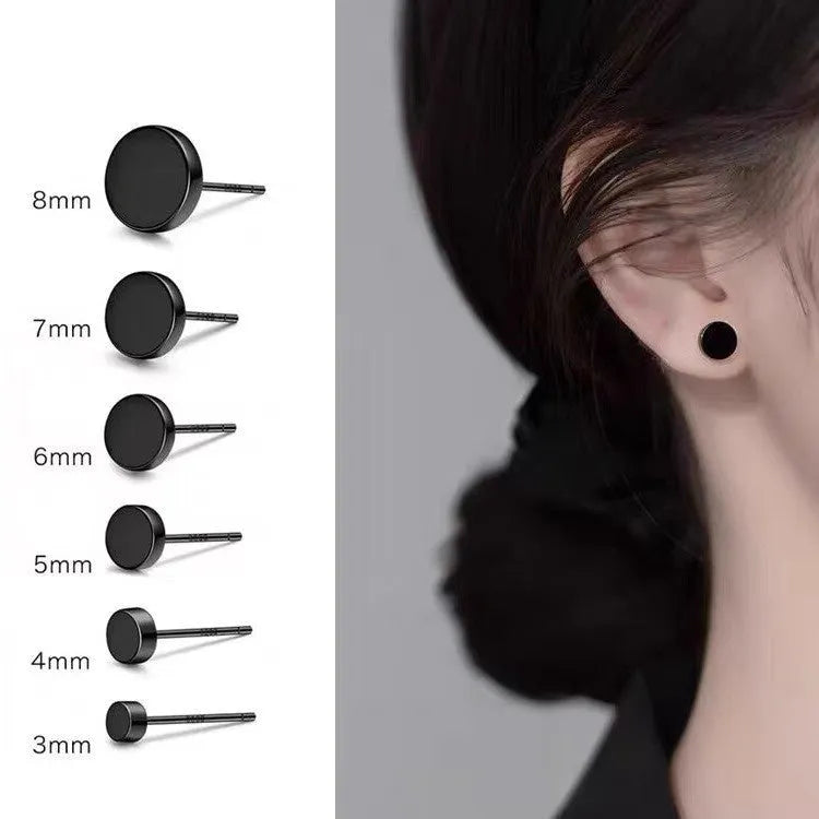 Sterling silver geometric round stud earrings in multiple sizes from 3mm to 8mm