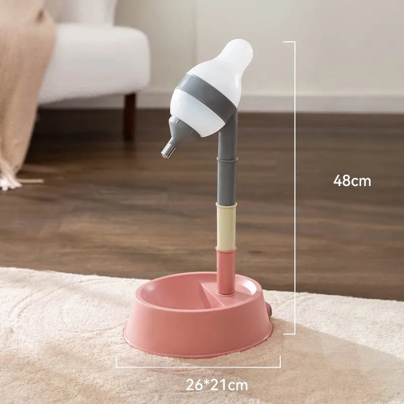 Green adjustable height pet water dispenser with detachable pole and anti-slip base