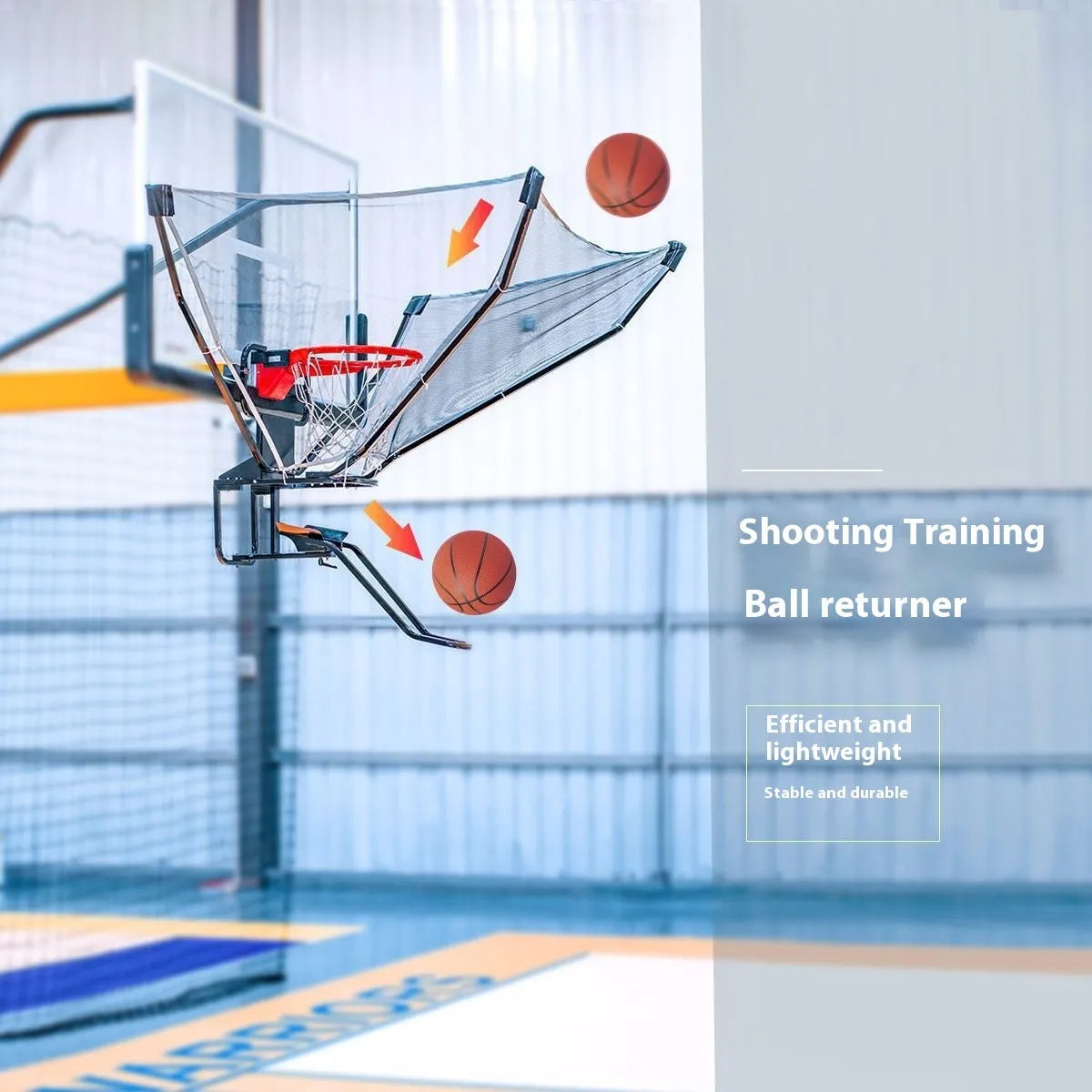 Automatic basketball pitching trainer with hanging ball return net for solo practice