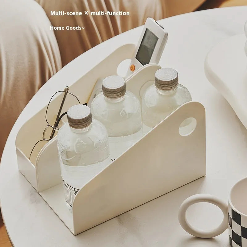 Desktop storage box and bookshelf combination with two grid layers in plastic