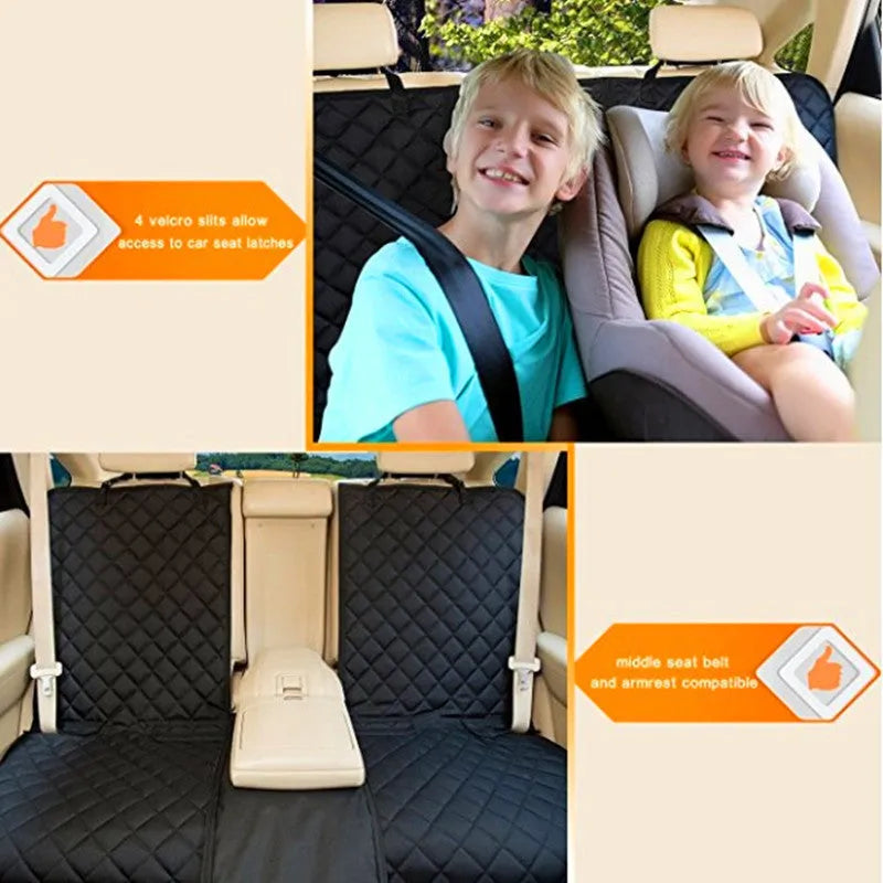 Black Oxford cloth car pet mat measuring 135x120cm with zipper fastening for rear seat protection