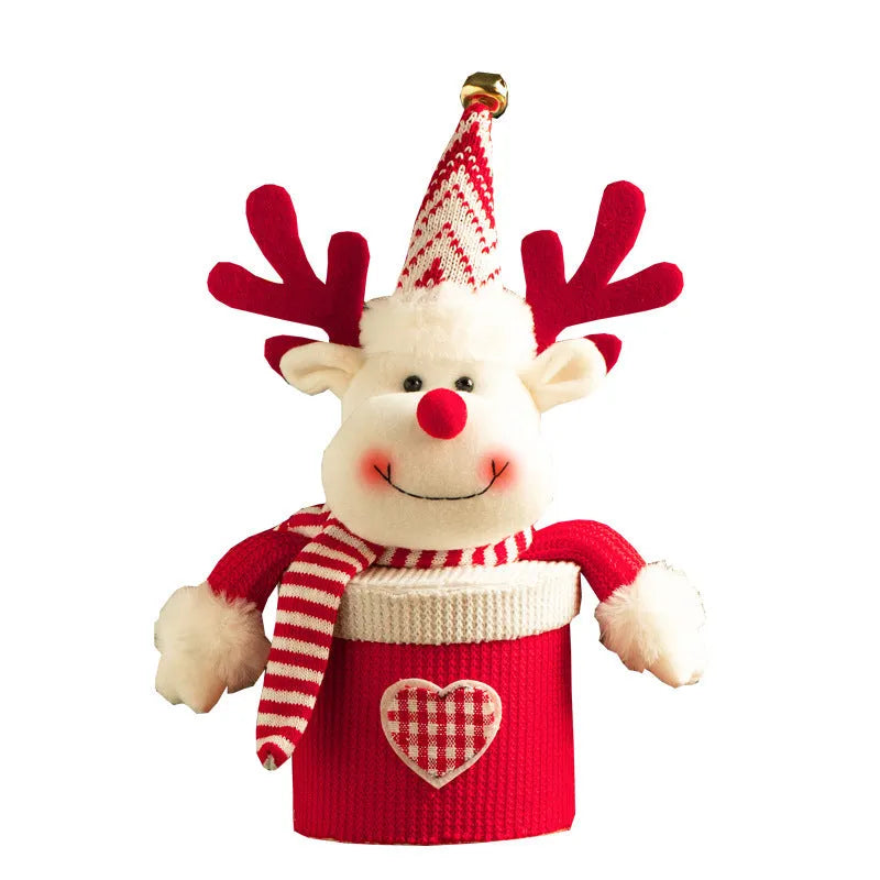 Christmas gift box in knitted flannel with oversized cartoon snowman design for festive candy storage