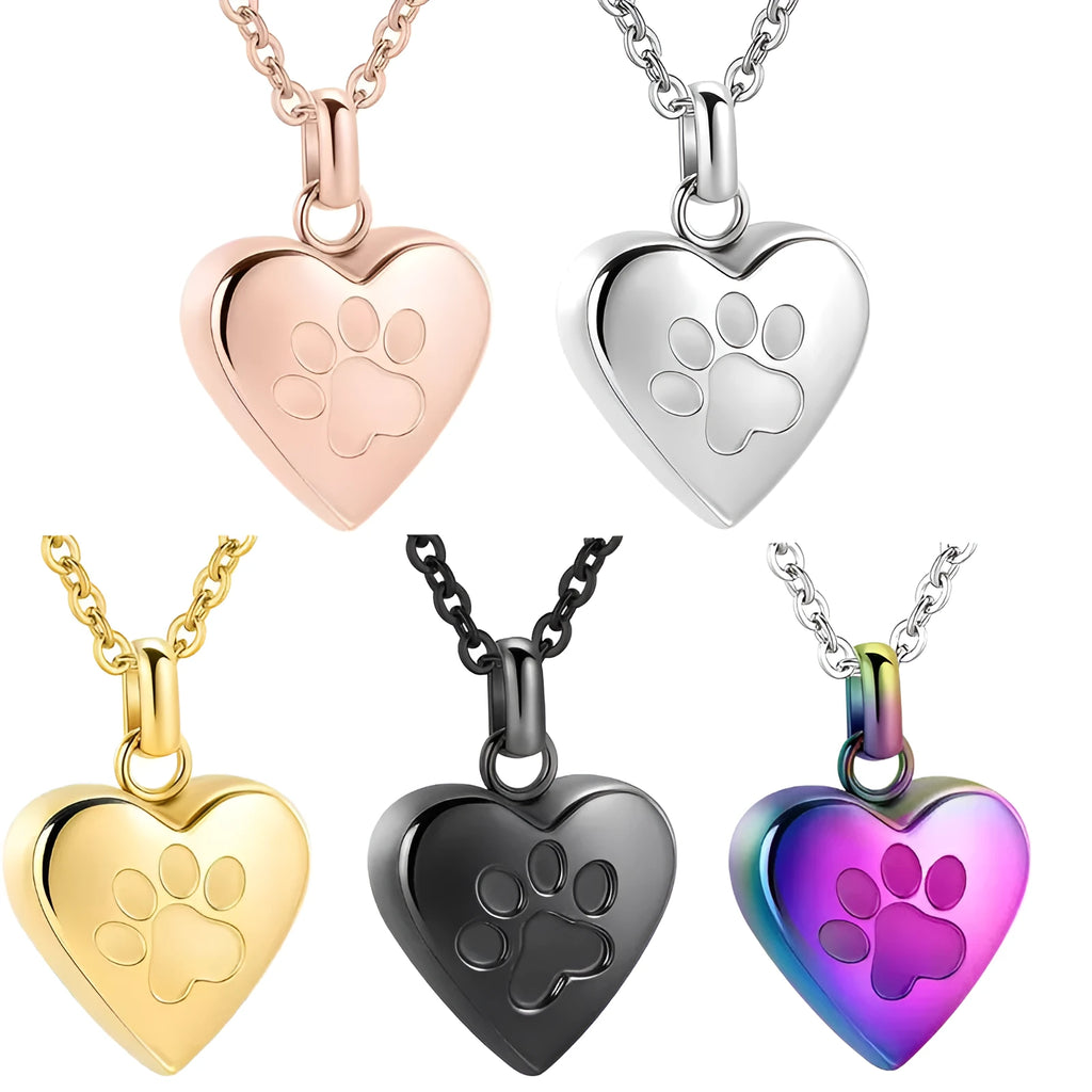 Heart shaped titanium steel cinerary casket necklace with polished finish in silver black gold and rose gold options