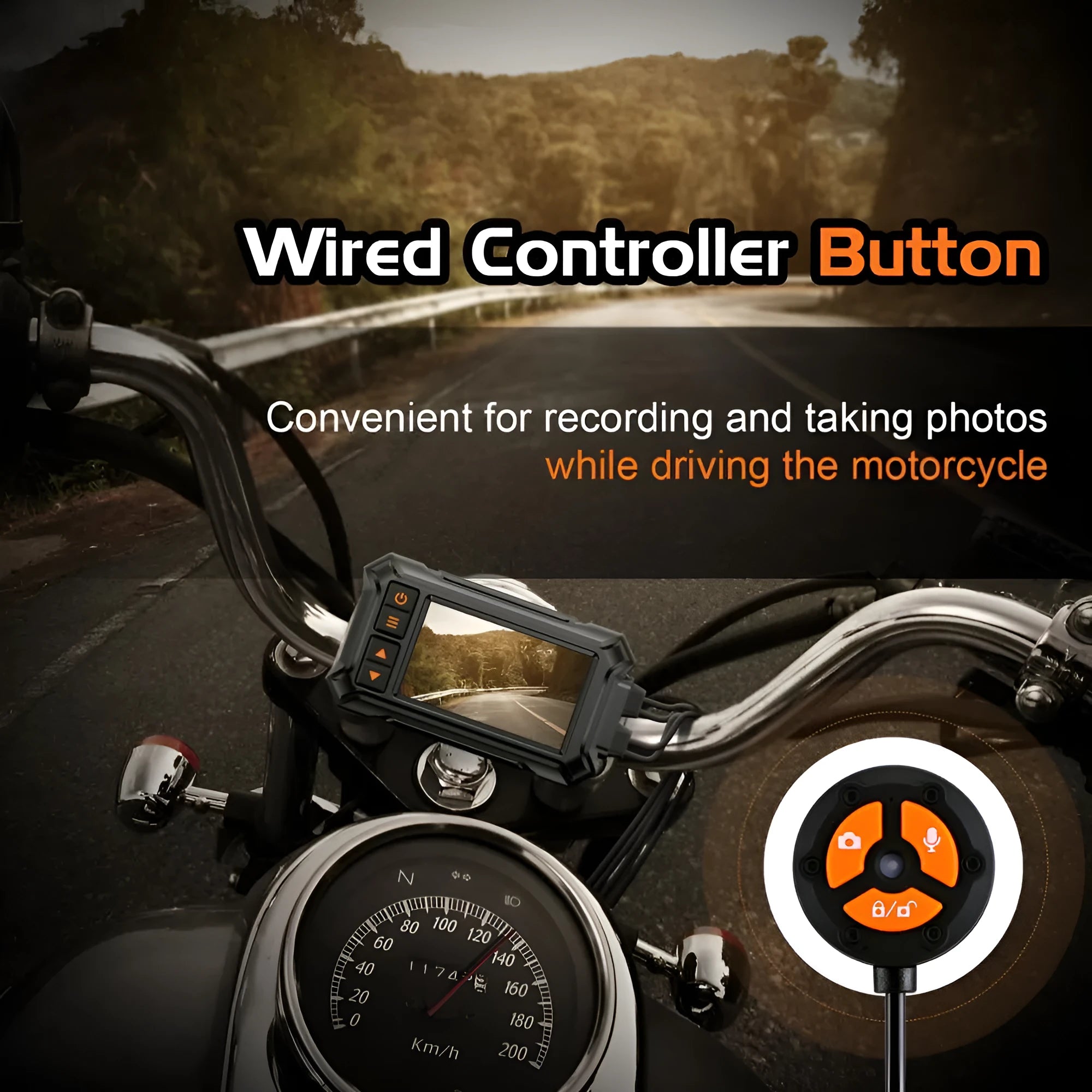 3 inch WIFI motorcycle dash cam with front and rear lenses, GPS module, and waterproof housing.