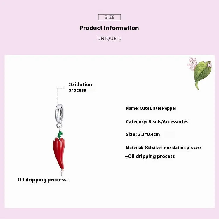 Korean style pepper S925 sterling silver pendant for women, leaf shape, electroplated finish, colour BSC461