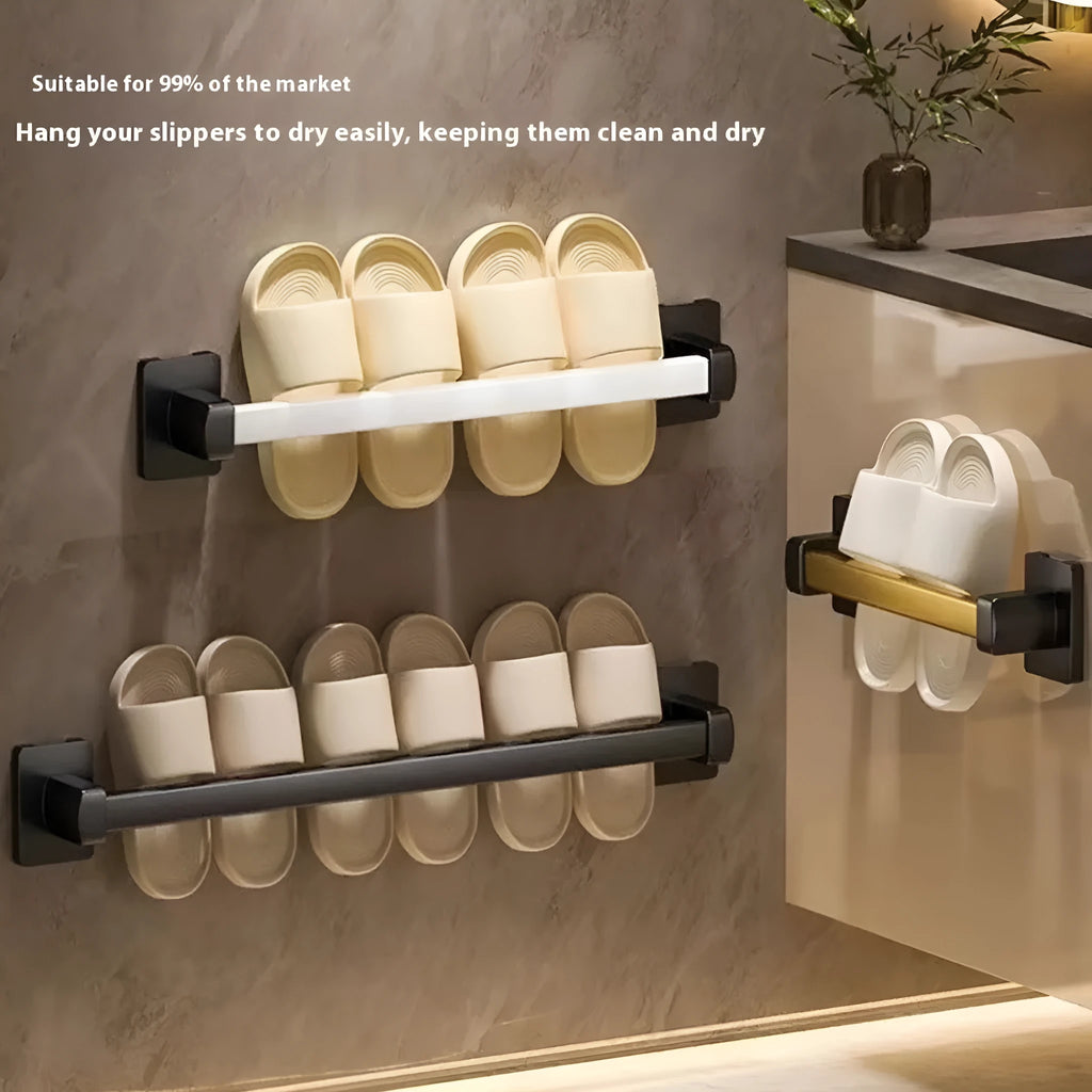 Bathroom slipper rack wall-mounted punch-free carbon steel with seat, Black finish