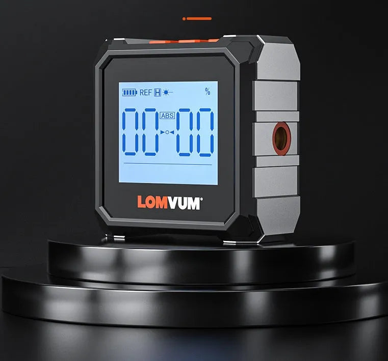 Digital laser infrared woodworking steel tape measure tool with alloy casing and backlight display.