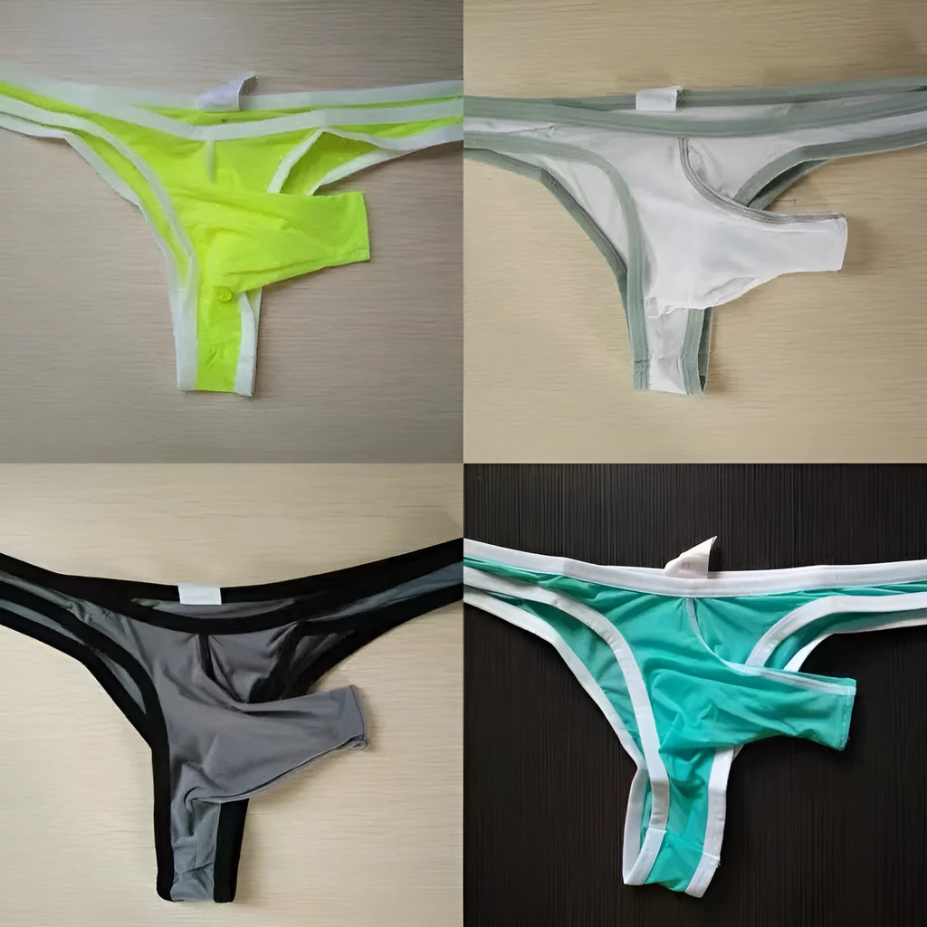 Men's ice silk fabric briefs in seven colours showing small briefs design with M L XL size options