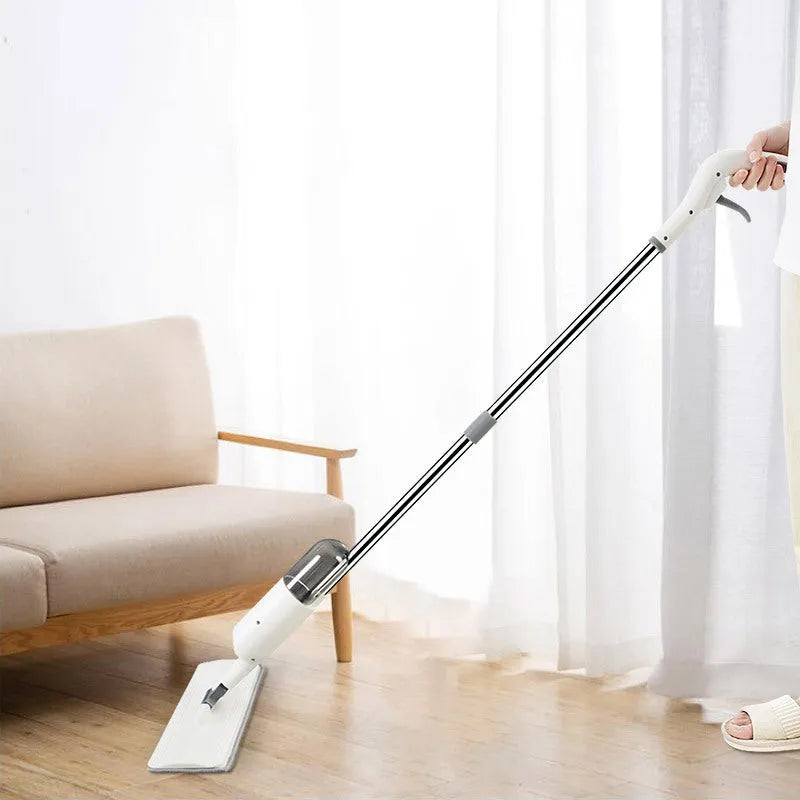 Flat squeeze mop with bucket wringing and 360-degree rotating head, stainless steel bar, cotton thread mop pad 38x12cm