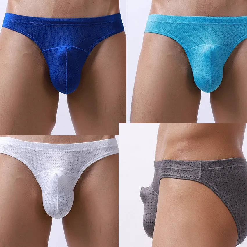 Men's nylon underwear in transparent loose design showing available colour options