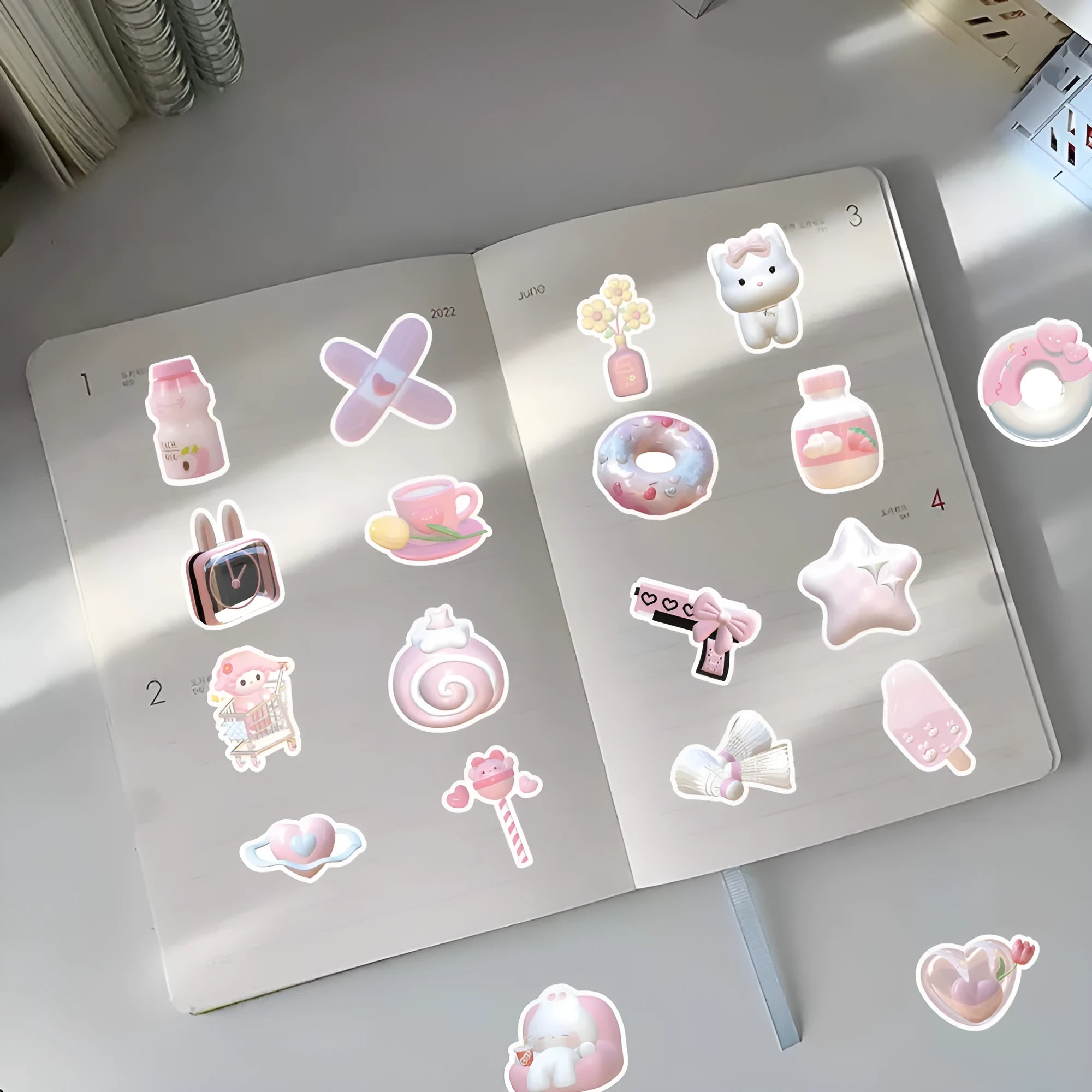 63 piece decorative sticker pack showing pink heart patterns with realistic 3D printing effects