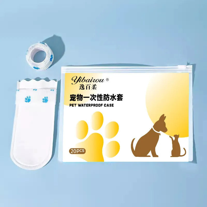 Disposable white waterproof non-slip pet shoe covers made from non-woven fabric