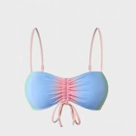 Women's lace-up triangle bikini swimsuit set in colour matching design with polyester fabric, sizes XS to XL
