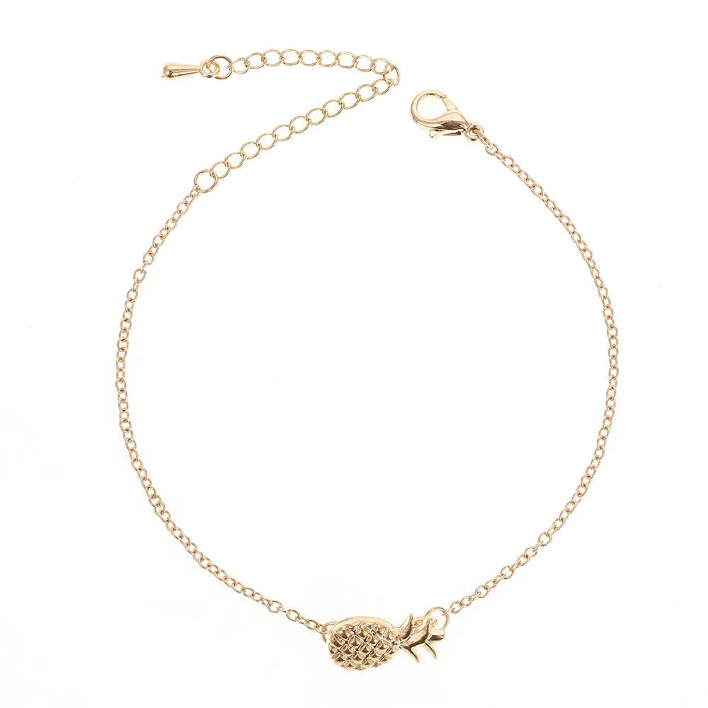 Alloy pineapple bracelet for women in gold or silver colour with fruit charm