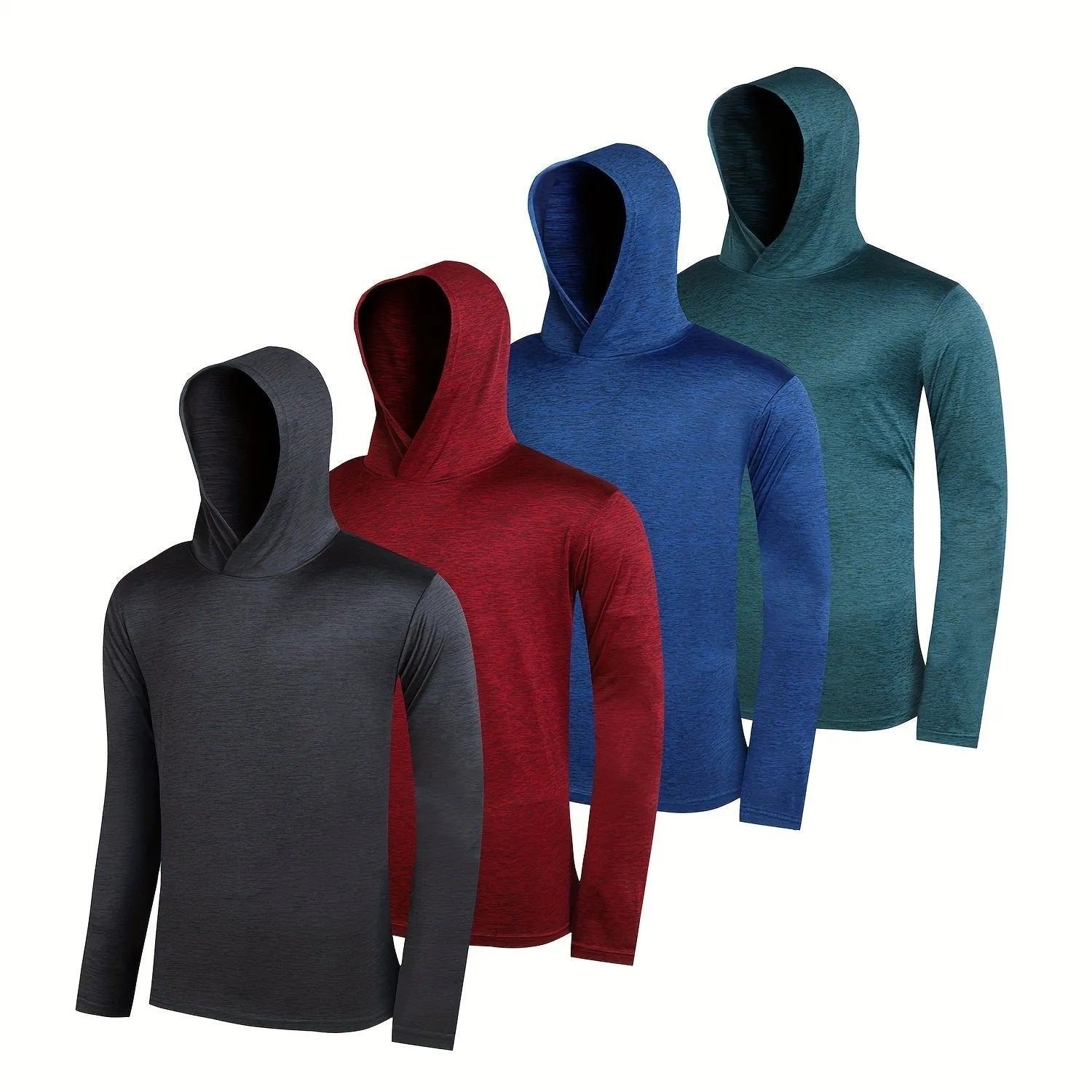 Men's lightweight polyester hoodie set showing multiple pieces in various colours