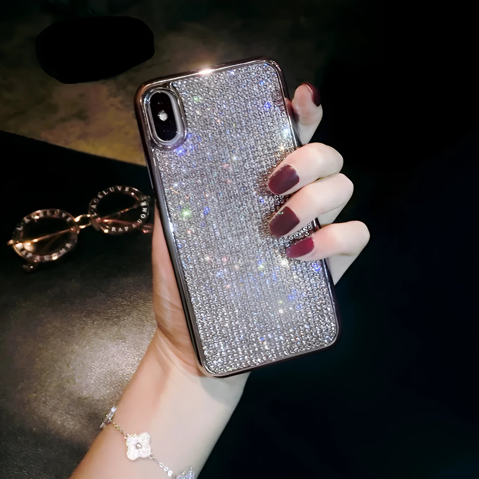 Silver full diamond silicone phone case for iPhone 11, XR, 7 and more models