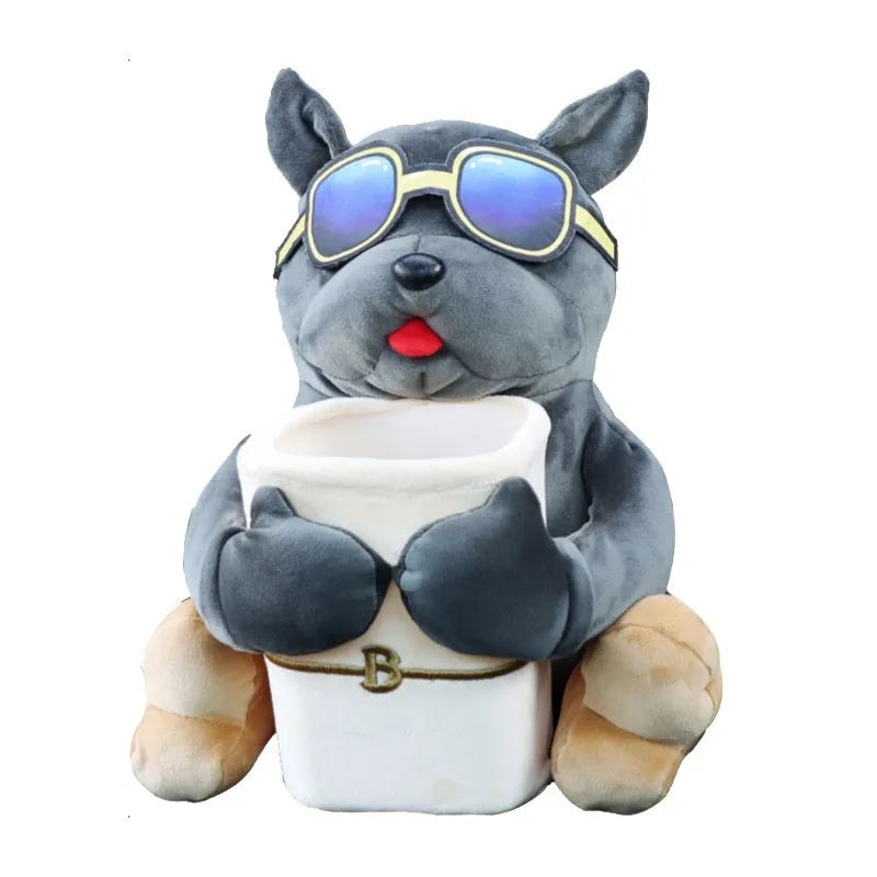 Plush car tissue box for flip armrest with dog design, 27x33cm