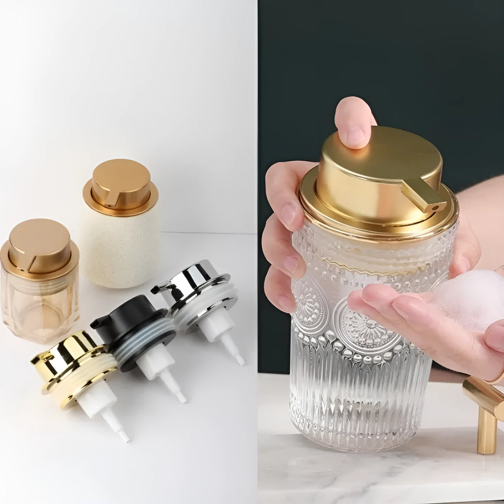 ABS plastic facial cleanser foam pump with hand-push mechanism in metallic finish