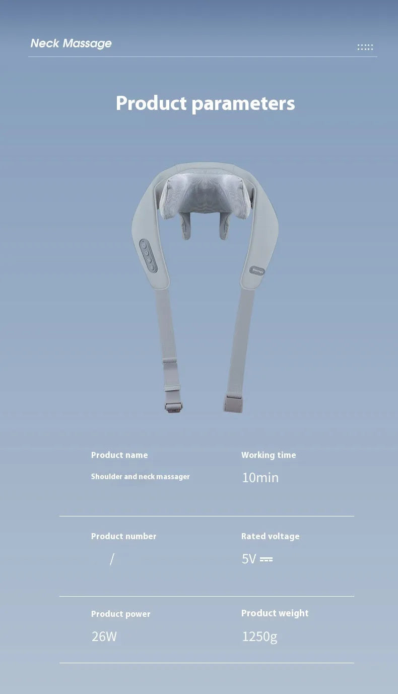 Gray multifunctional neck back waist massager with elastic fabric and infrared physiotherapy features