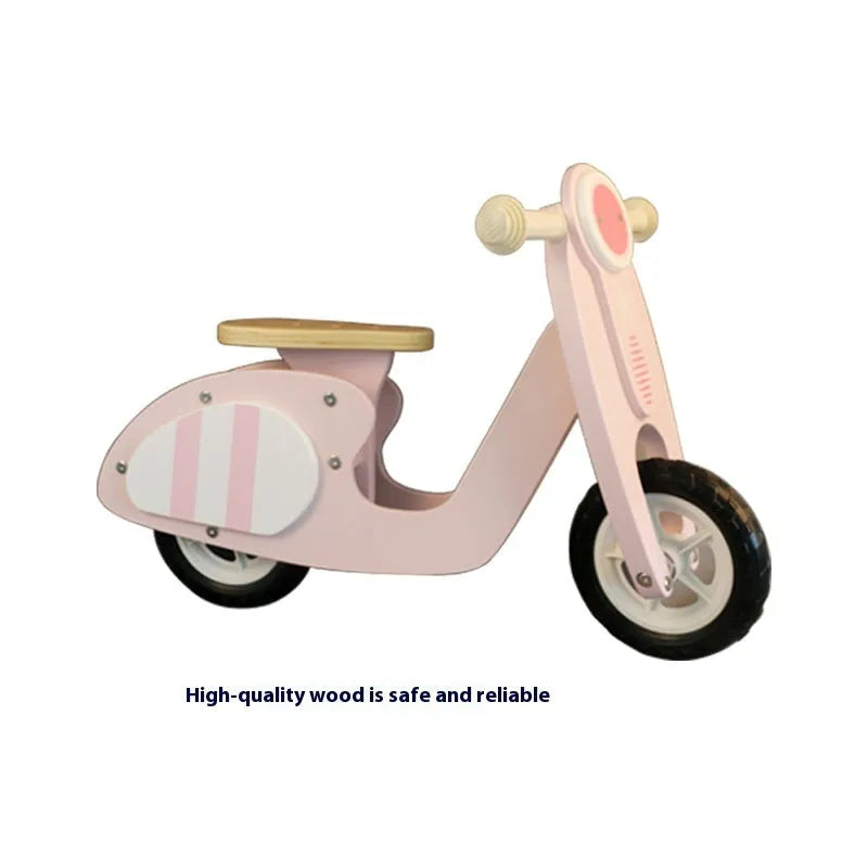 Pink wooden children's balance scooter with 10-inch wheel for ages 1-6