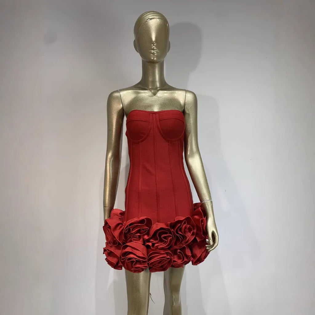 Women's solid colour polyester dress with mid waist design in red, white or black options