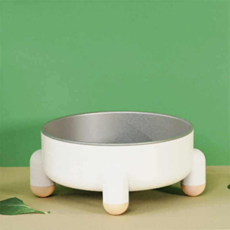 Green non-slip stainless steel raised pet bowl with anti-overturn base for dogs and cats.