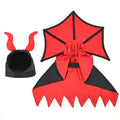 Black vampire cloak and hat costume set on a dog or cat for Halloween.