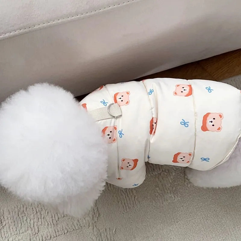 Bear cotton-padded thickened coat for small puppies and cats, autumn winter pet clothing with back length options