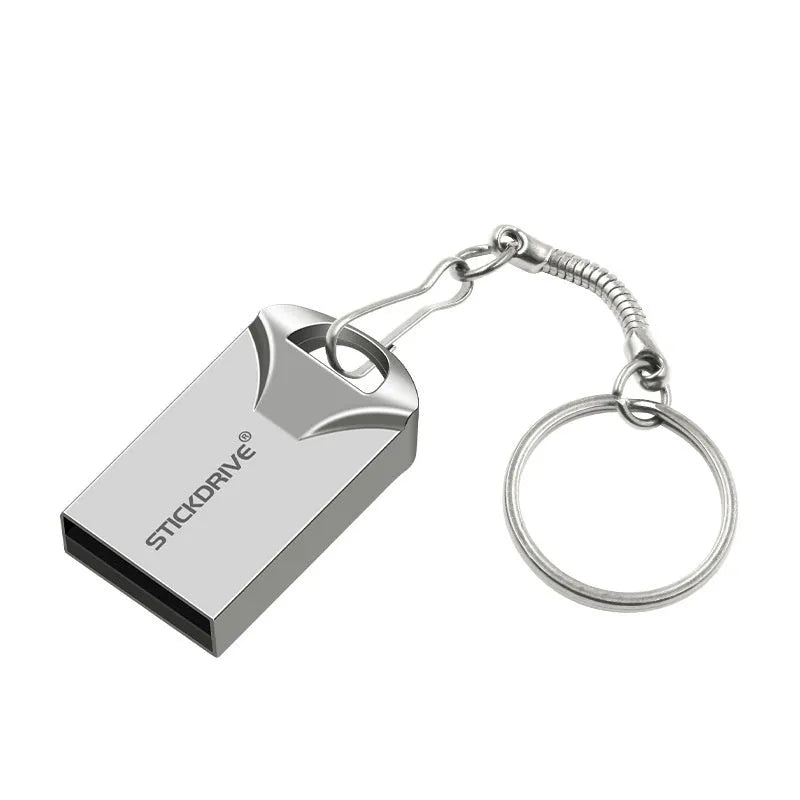 Silver metal USB flash drive on a black lanyard, shown as a wearable necklace.
