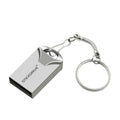 Silver metal USB flash drive on a black lanyard, shown as a wearable necklace.