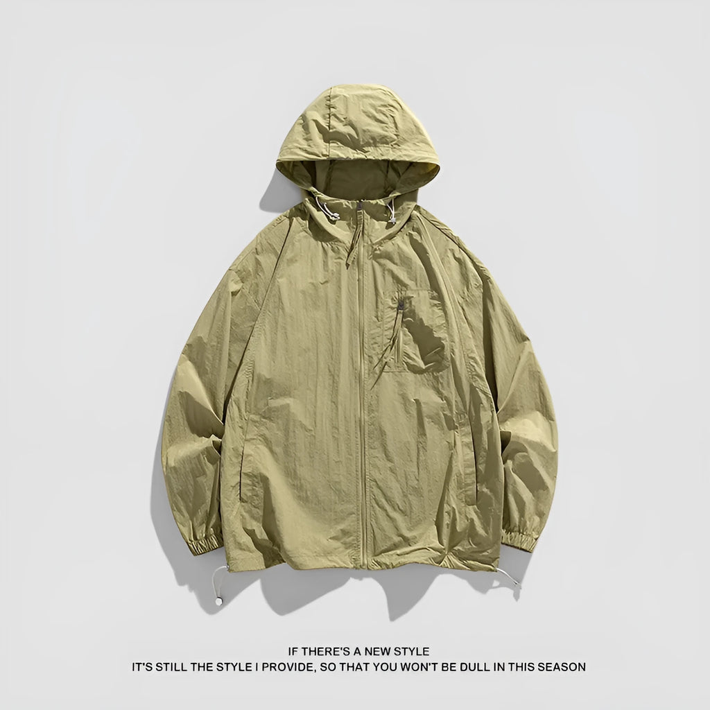 Lightweight hooded sun protection jacket in caramel colour for men and women, Spandex and Lycra fabric