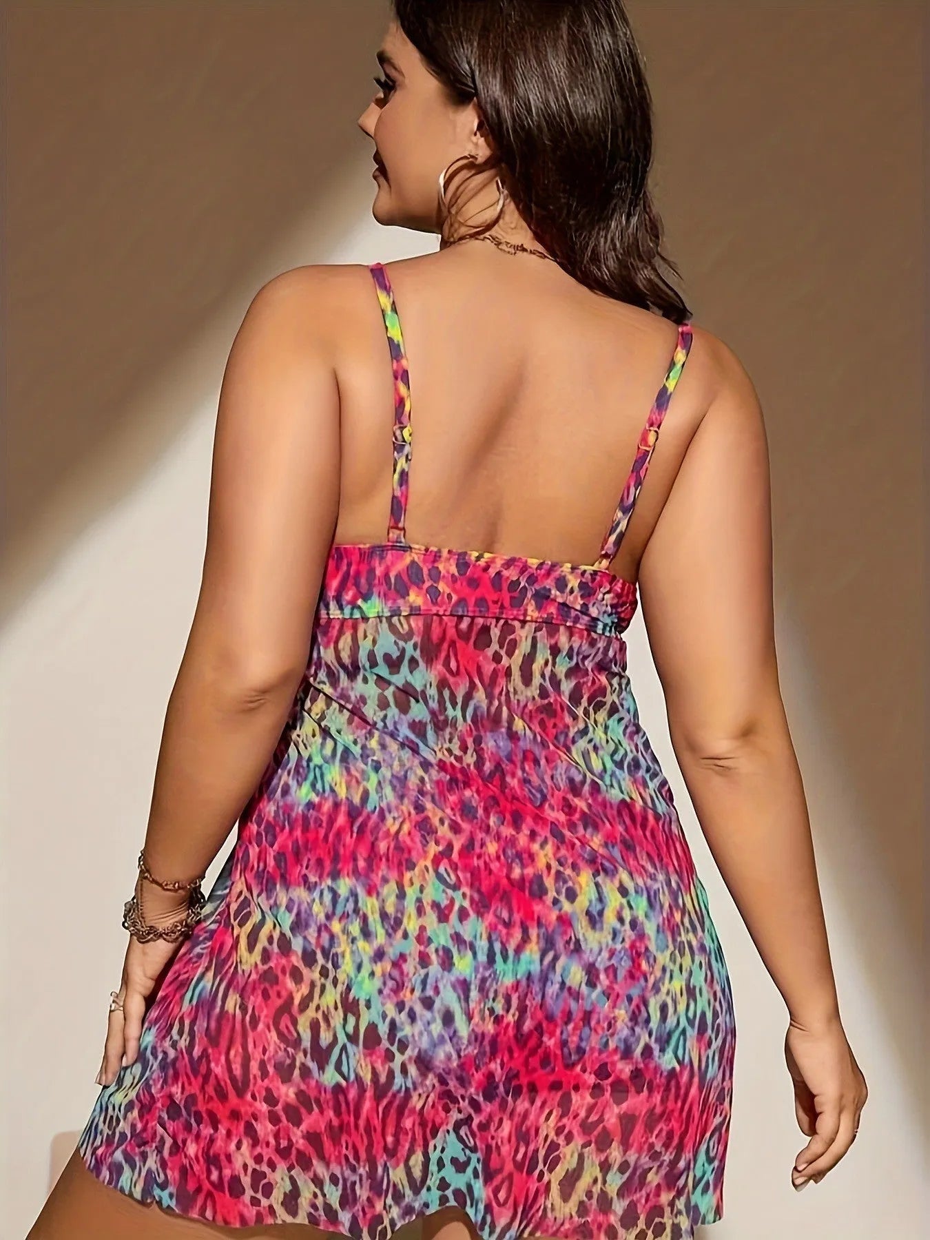 Plus size women's bikini set with skirt split design in red, blue, purple or rose red colours