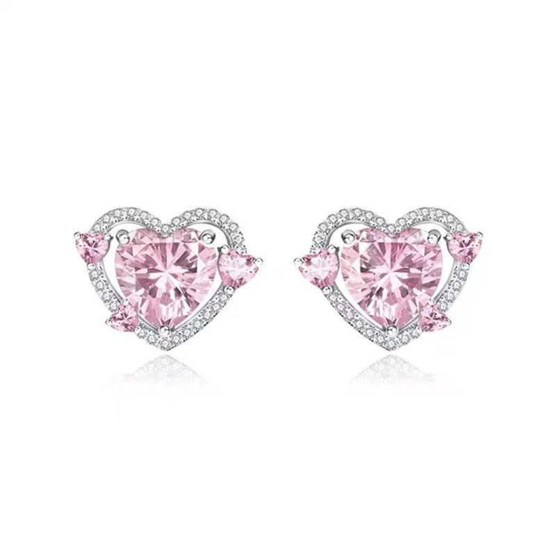 Guardian Heart trend stud earrings for women white K electroplated copper heart shape