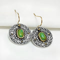 Retro creative turquoise colour separation earrings in antique silver alloy, electroplated finish, old money style