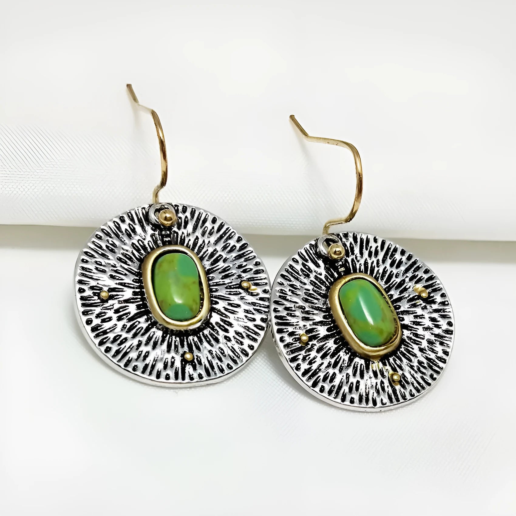 Retro creative turquoise colour separation earrings in antique silver alloy, electroplated finish, old money style