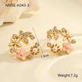 Gold plated flower stud earrings with colourful petal design on stainless steel