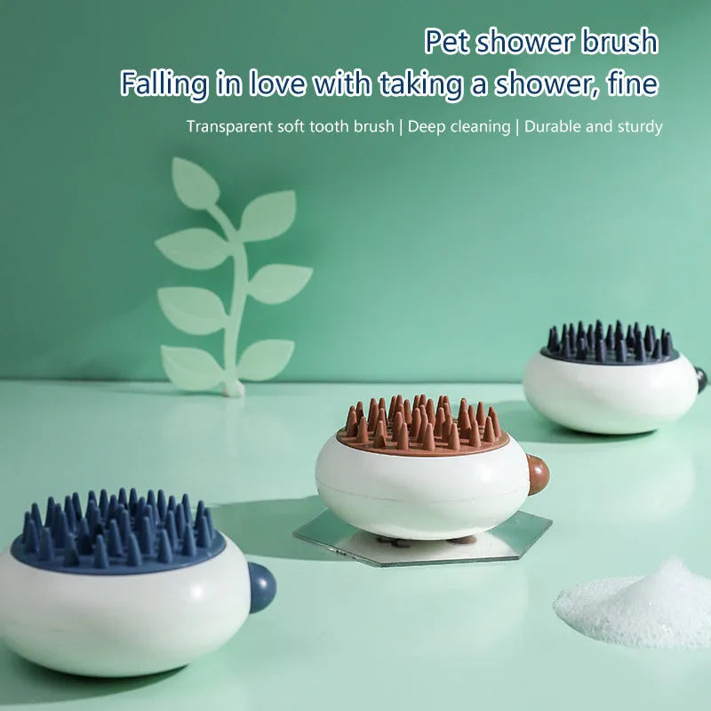 Panda-shaped silicone pet shower brush with soft bristles for cat and dog bathing