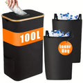 Black bamboo frame storage basket with removable lid and double inner pockets for bottle recycling organisation