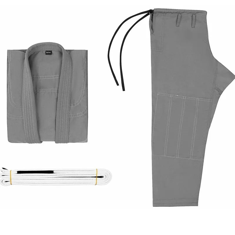 Cotton blend Brazilian Jiu-Jitsu uniform in black, set includes top and trousers for training.