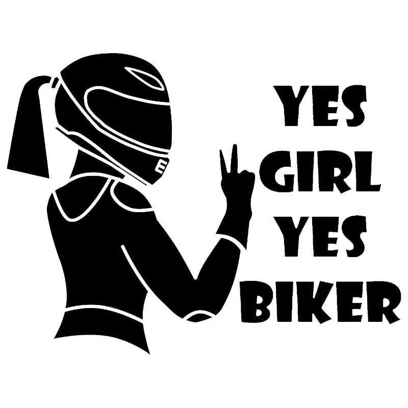 Girl Rider waterproof decorative sticker for vehicles in black, white or laser colours measuring 16cm by 15cm