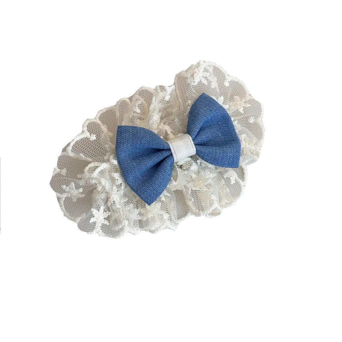 Cloth hair barrettes set with blue bow, beige lace, and pearl butterfly styles for women