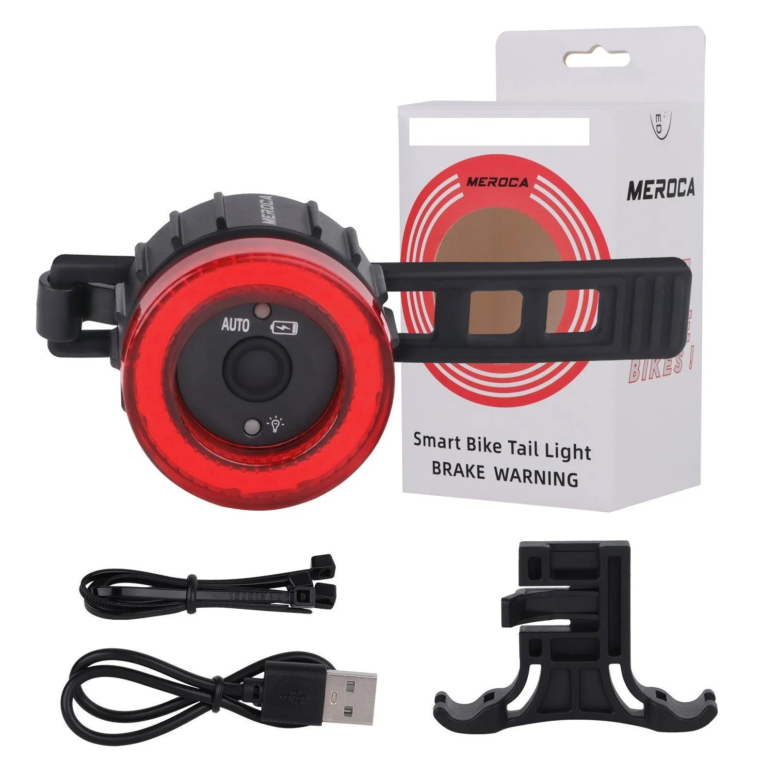 Black intelligent induction bicycle brake taillight with cushion and seat tube mounting brackets