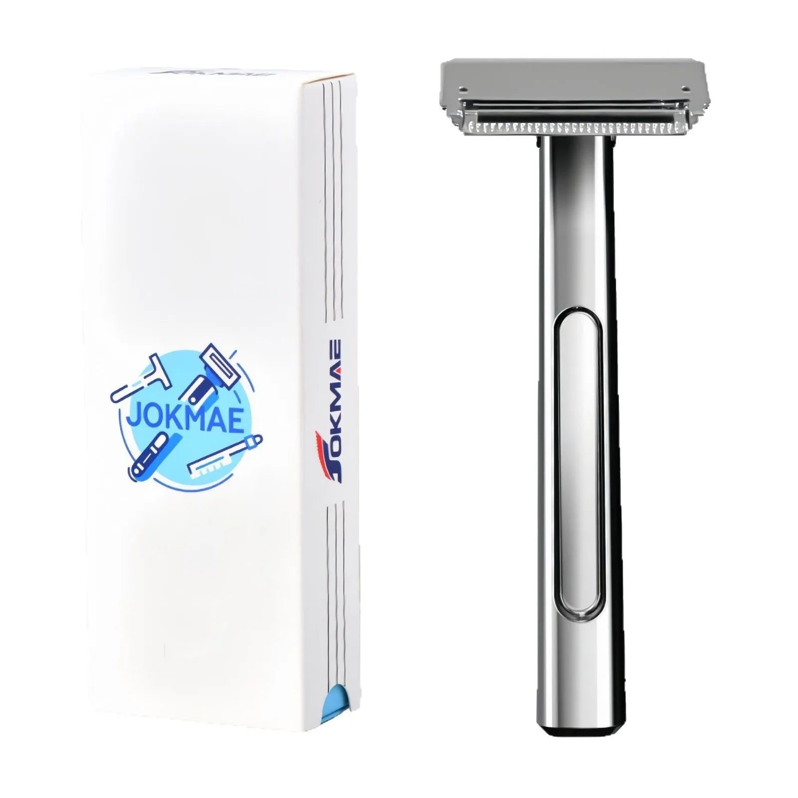Manual shaver with double-layer half-blade holder in silver finish