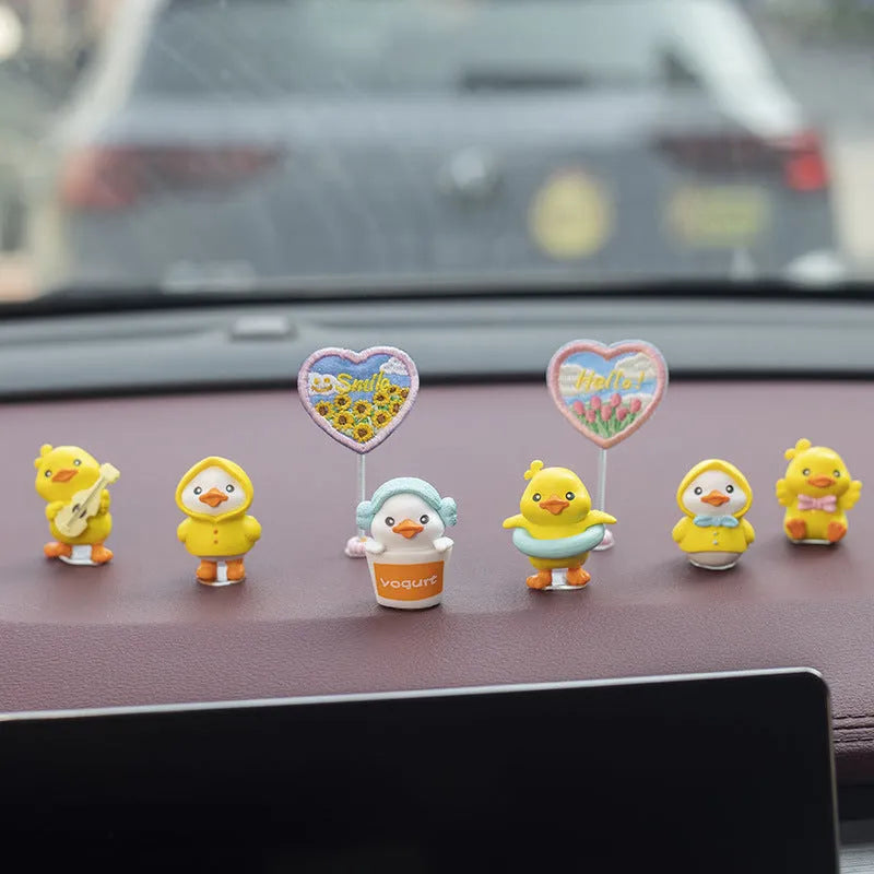 PVC cartoon duckling car decoration set with six ducks and one sign