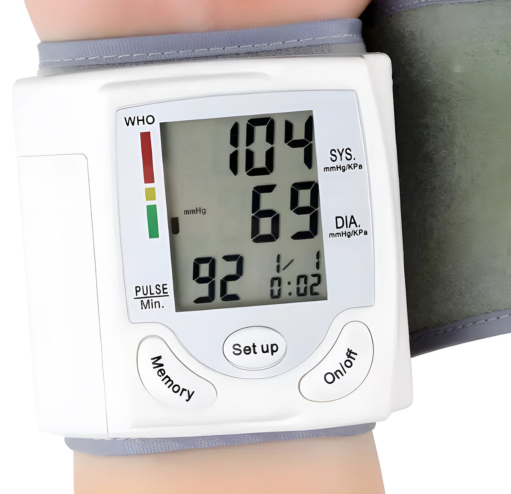 Grey portable wrist blood pressure monitor model C205L9 with display and cuff