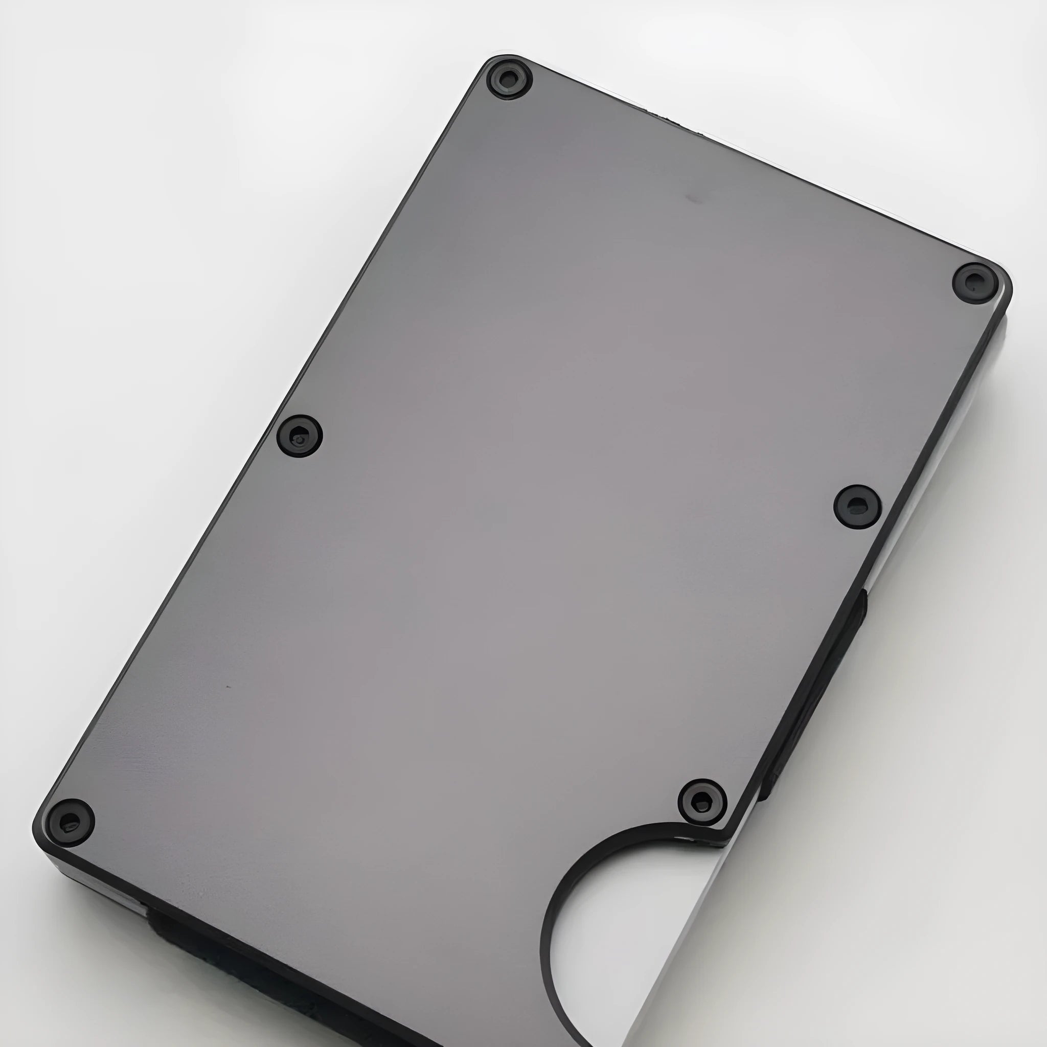 Aluminium grey carbon fibre credit card wallet showing card slots and RFID protection