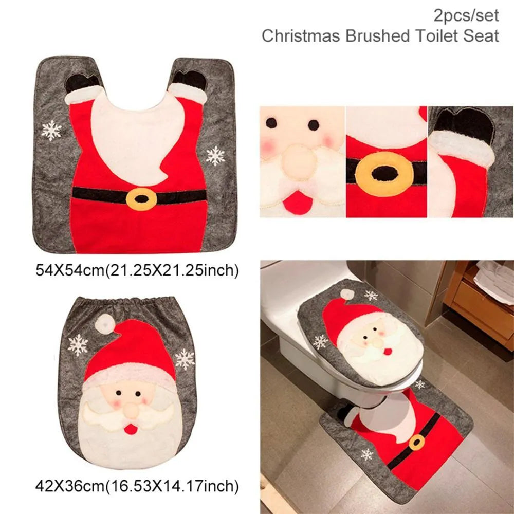 Christmas bathroom set with Santa Claus flannel shower curtain 150x200cm and matching toilet cover and floor mat