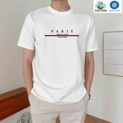 Men's loose fit pure cotton short-sleeved T-shirt with letter printing in apricot colour