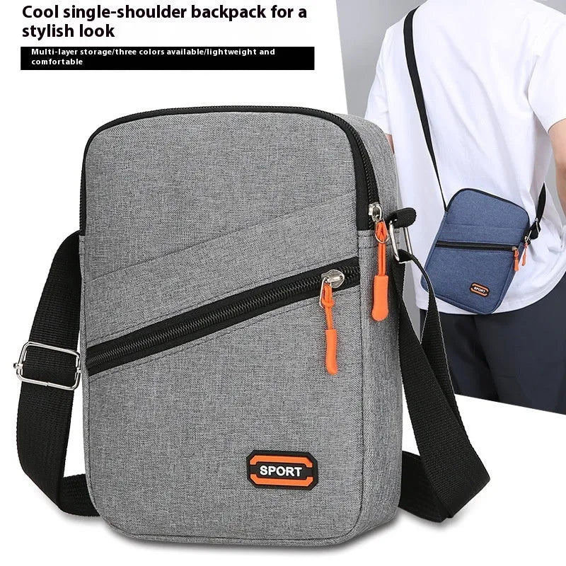 Oxford cloth crossbody shoulder bag in silver grey with contrast colour details