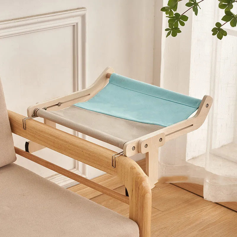 Grey powder wood cat hanging bed hammock measuring 470x395x215mm for window or balcony use.